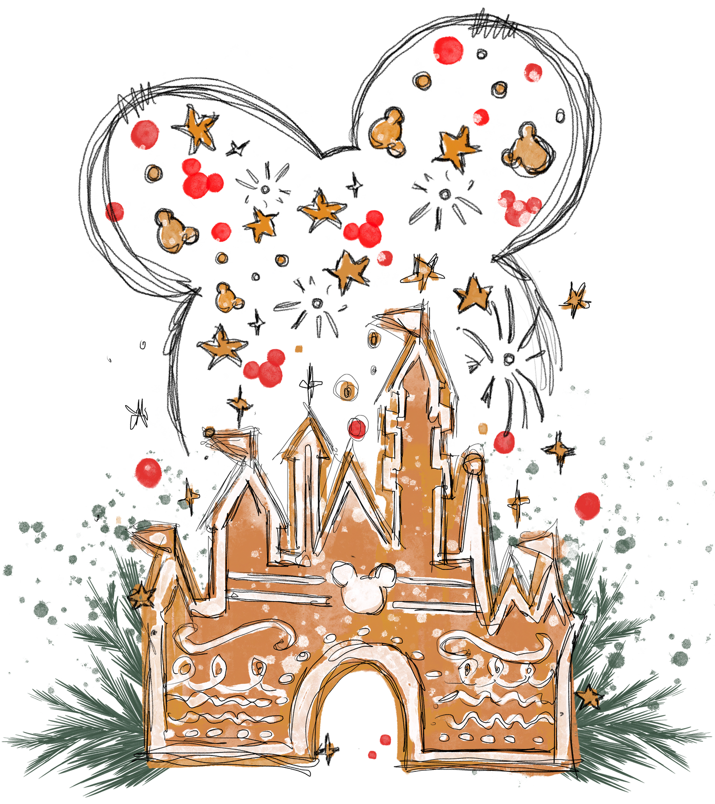 Christmas Disney Castle Mickey And Minnie Design - DTF Ready To Press