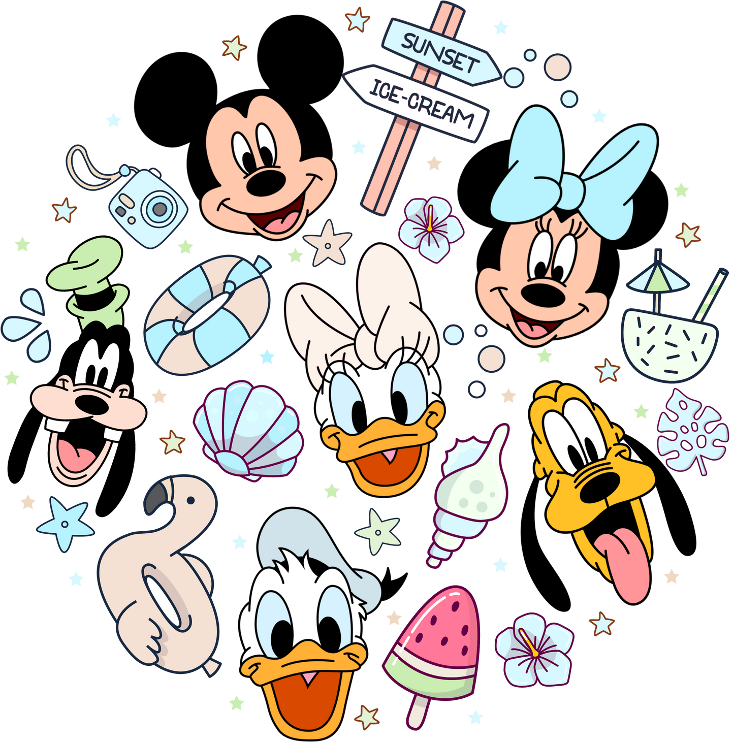 Minnie Mouse, Donald Duck,  Goofy, Daisy Duck ,- DTF Ready To Press