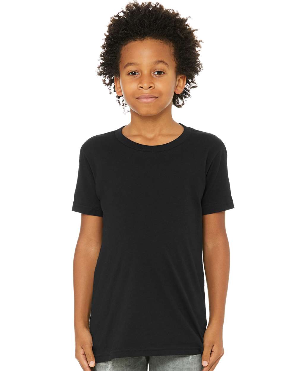 Black Bella Canvas 3001 premium youth blank apparel with tear away label.