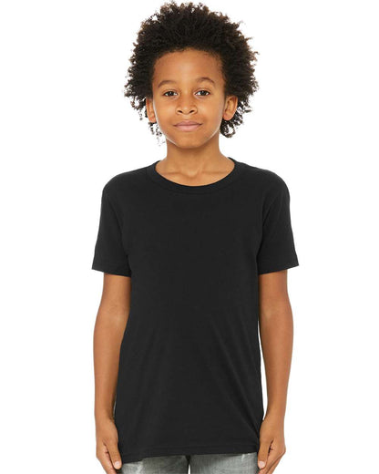 Black Bella Canvas 3001 premium youth blank apparel with tear away label.