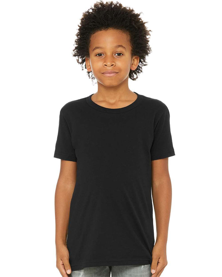 Black Bella Canvas 3001 premium youth blank apparel with tear away label.